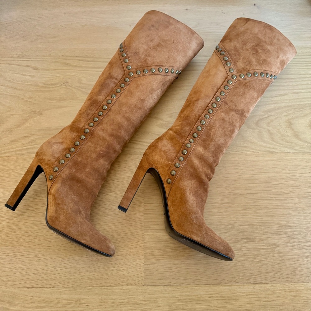 Saint Laurent Grace Studded Y Studded Suede Boots.